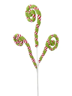 28" Felt Stripe Spiral Curly Spray: Lime/Red/Wht