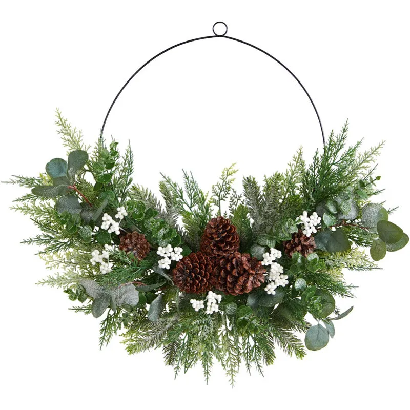 28" Holiday Foliage Metal Circlet Artificial Wreath