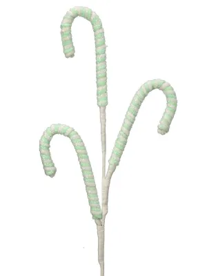 28" Mint Green/Wht Frosted Candy Cane Spray