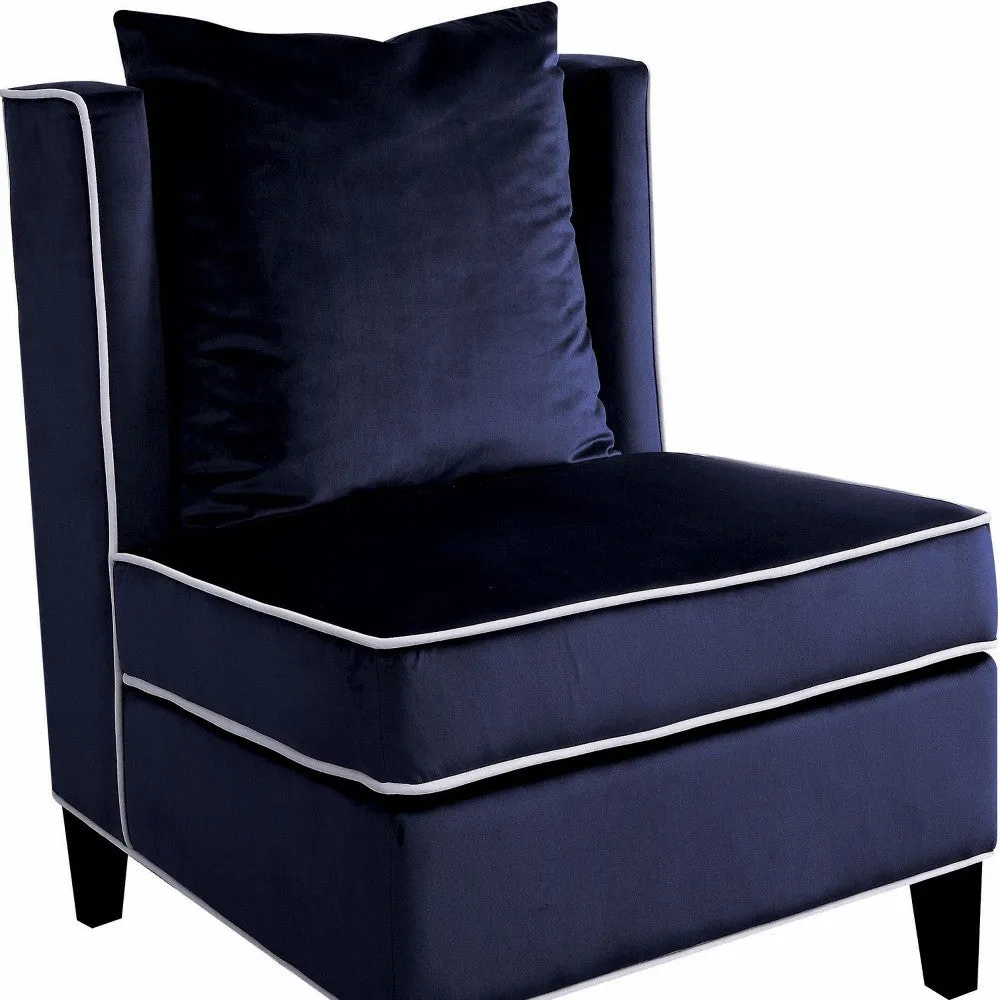 29" Dark Blue And Black Velvet Slipper Chair