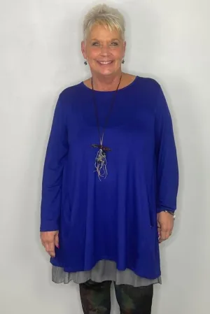 2AM Long Sleeve Tunic with Pockets - Cobalt