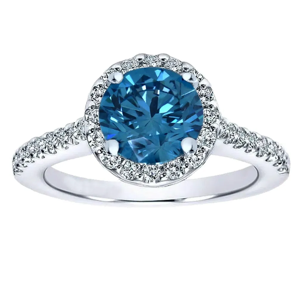 2ctw Lab Grown Blue Diamond Halo Engagement Ring