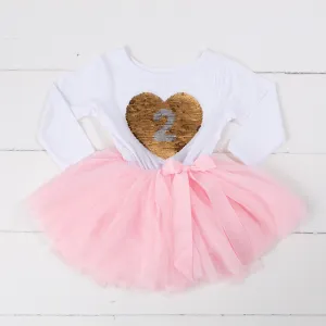 2nd Birthday Outfit with FLIP Sequin Heart of Gold numeric TWO heart