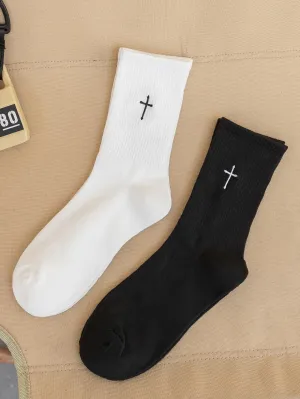 2pairs Cross Embroidery Cross Design for Women Cute Socks Novelty Socks Fun