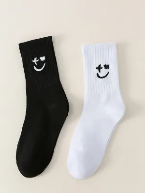 2pairs Expression Embroidered Crew Socks Silly Socks for Men Funky Socks Funny