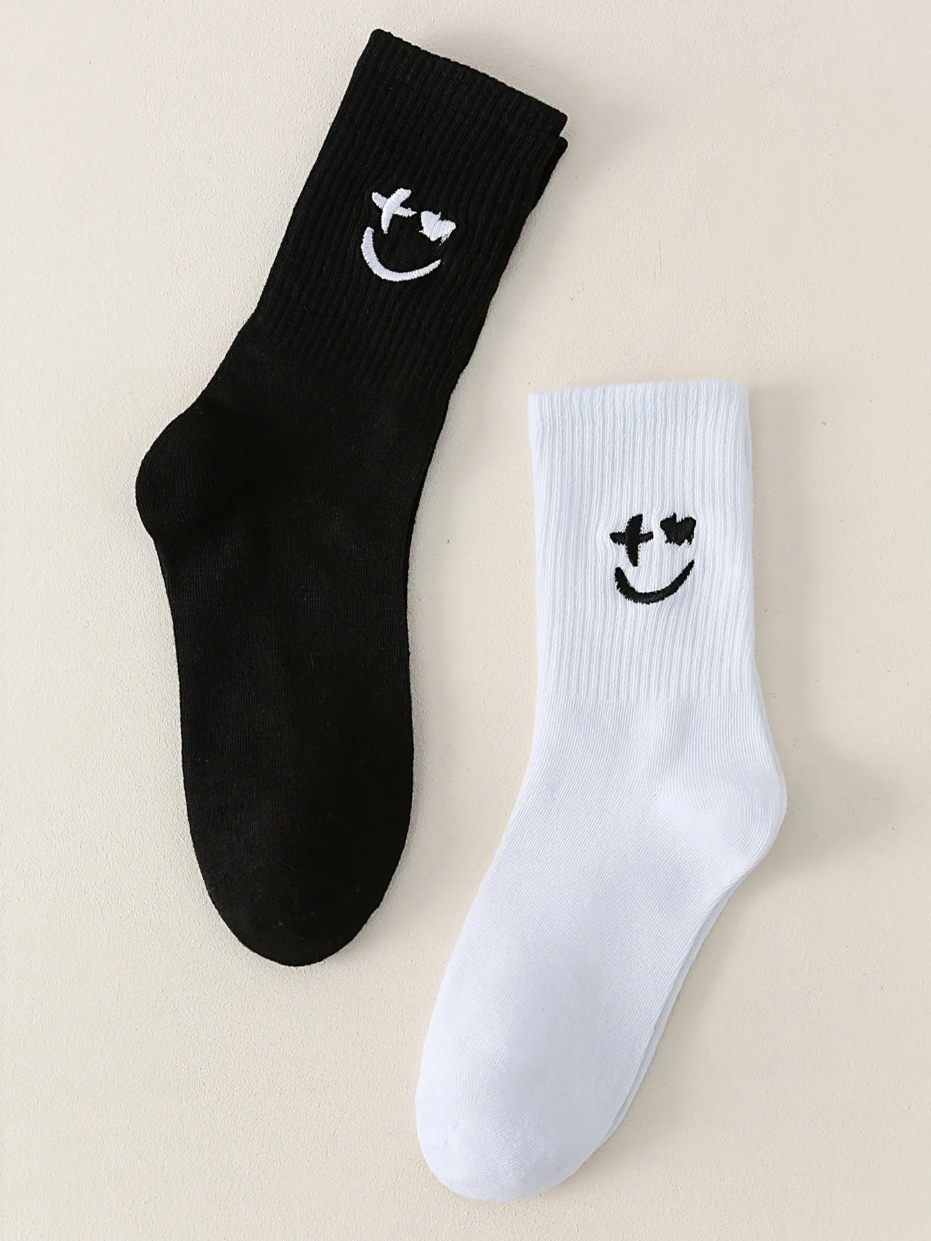 2pairs Expression Embroidered Crew Socks Silly Socks for Men Funky Socks Funny