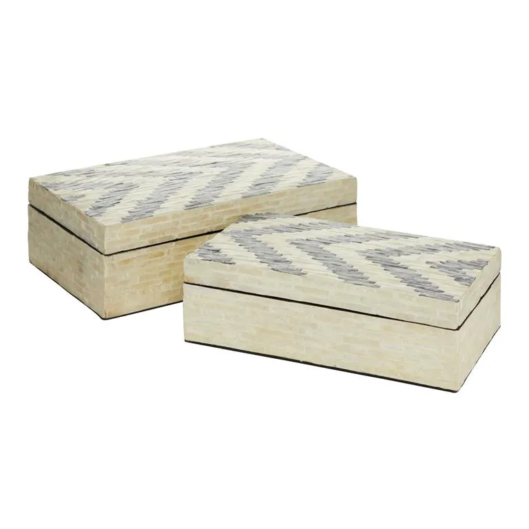 2pc Mother of Pearl Shell Storage Box Set in Cream