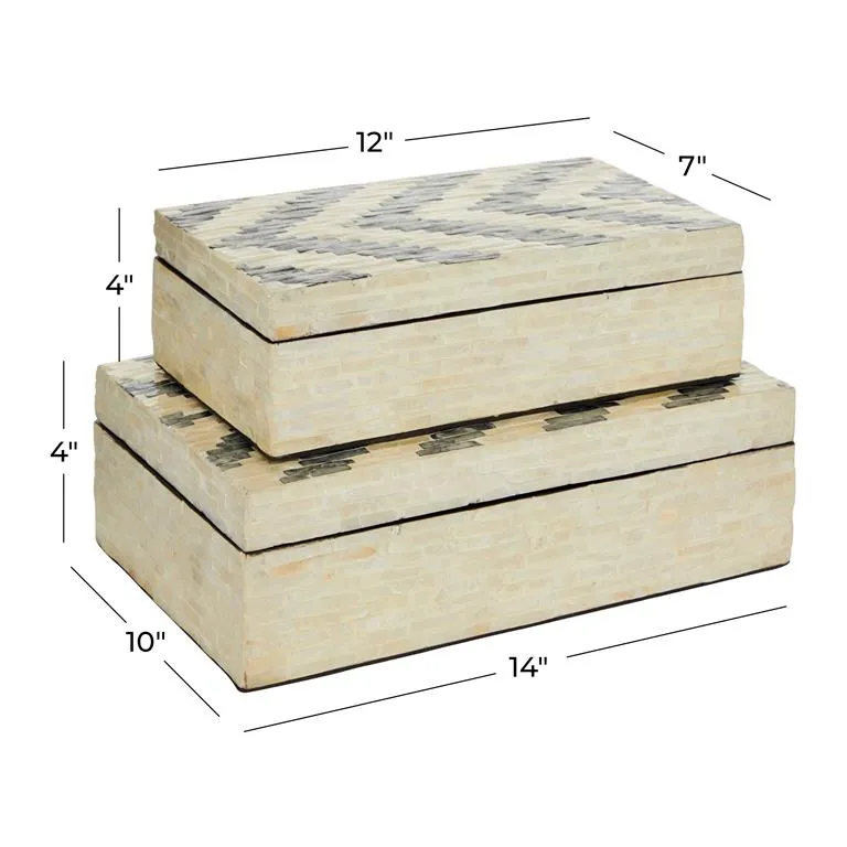 2pc Mother of Pearl Shell Storage Box Set in Cream