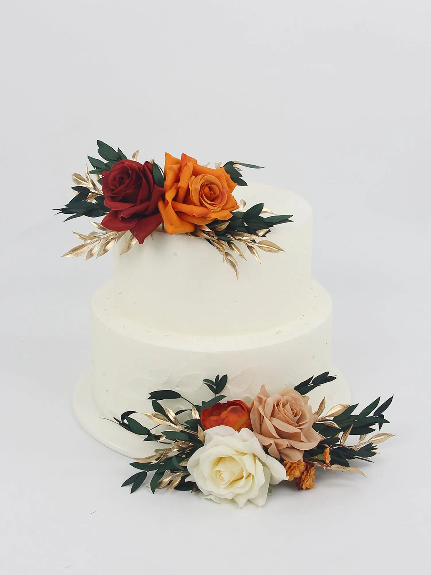 2Pcs Burnt Orange & Burgundy Cake Flowers Set