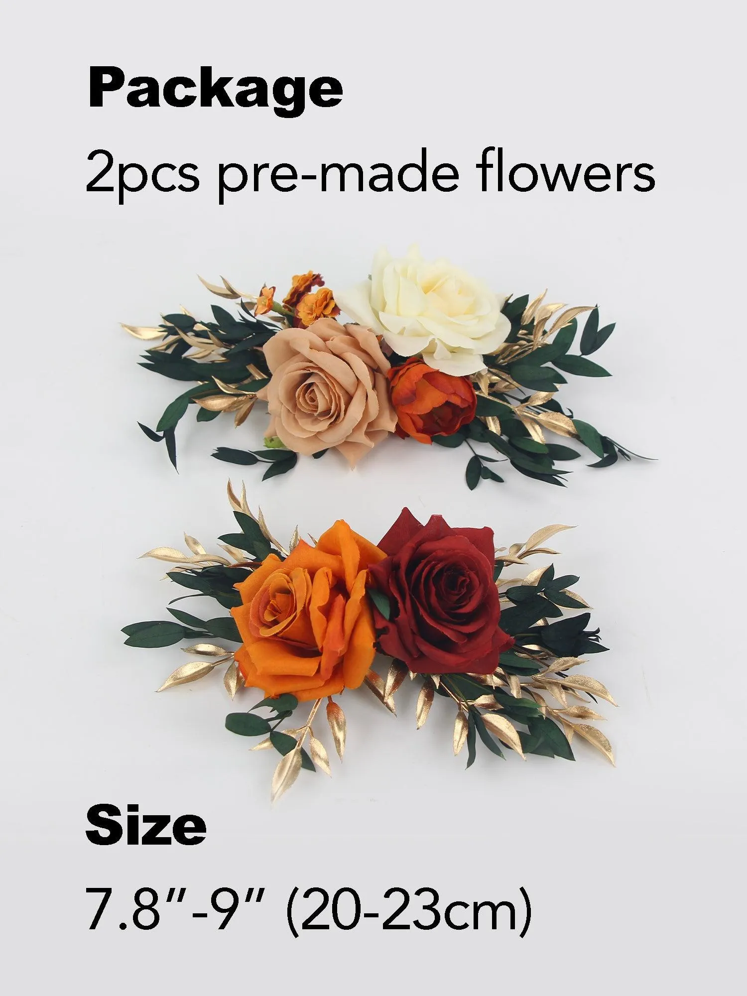 2Pcs Burnt Orange & Burgundy Cake Flowers Set