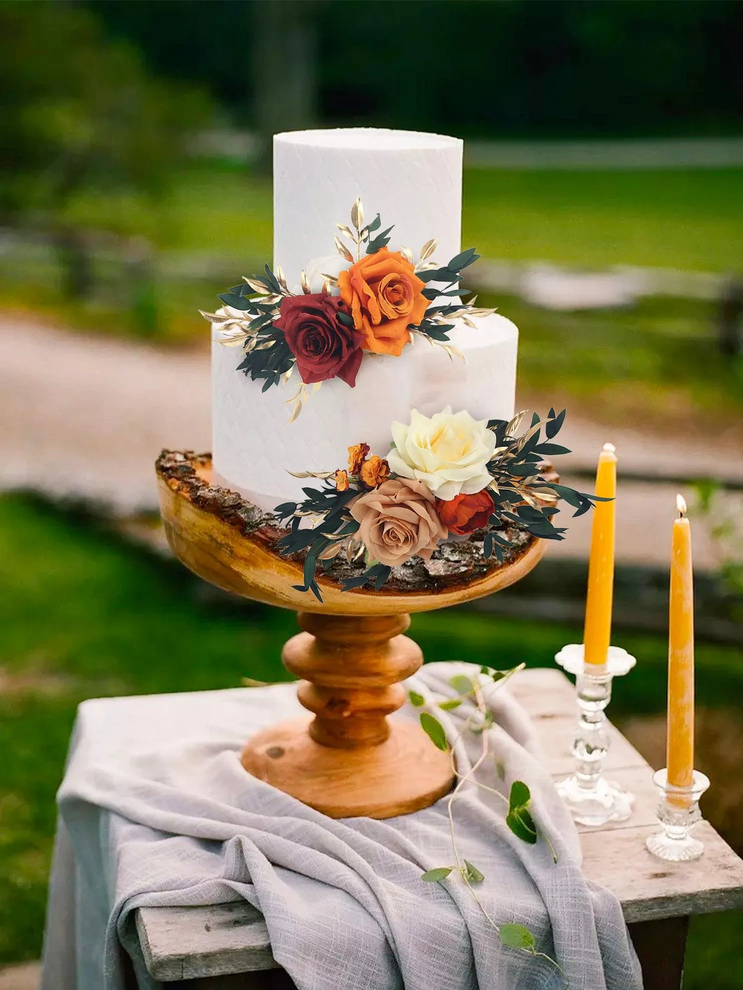 2Pcs Burnt Orange & Burgundy Cake Flowers Set