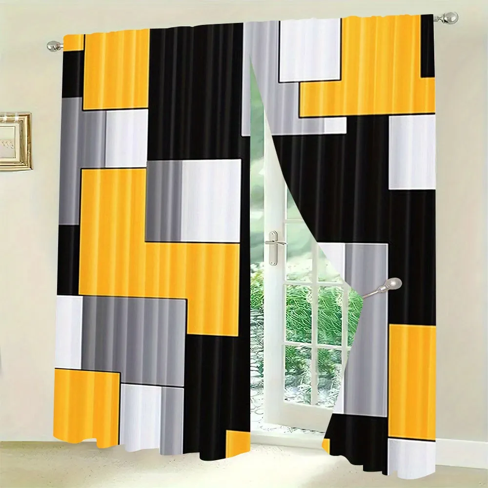 2pcs Elegant Polyester Curtains With Rustic Charm - Easy Install Rod Pocket Design For Bedroom, Living Room, And More - Durable & Stylish Home Decor