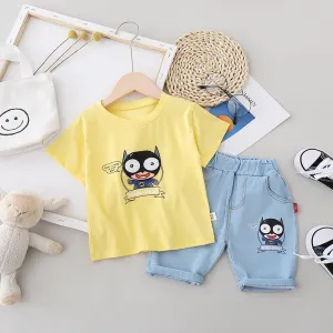 2pcs Fashion Cartoon Print T-shirt and Cowpants Wholesale children's clothing