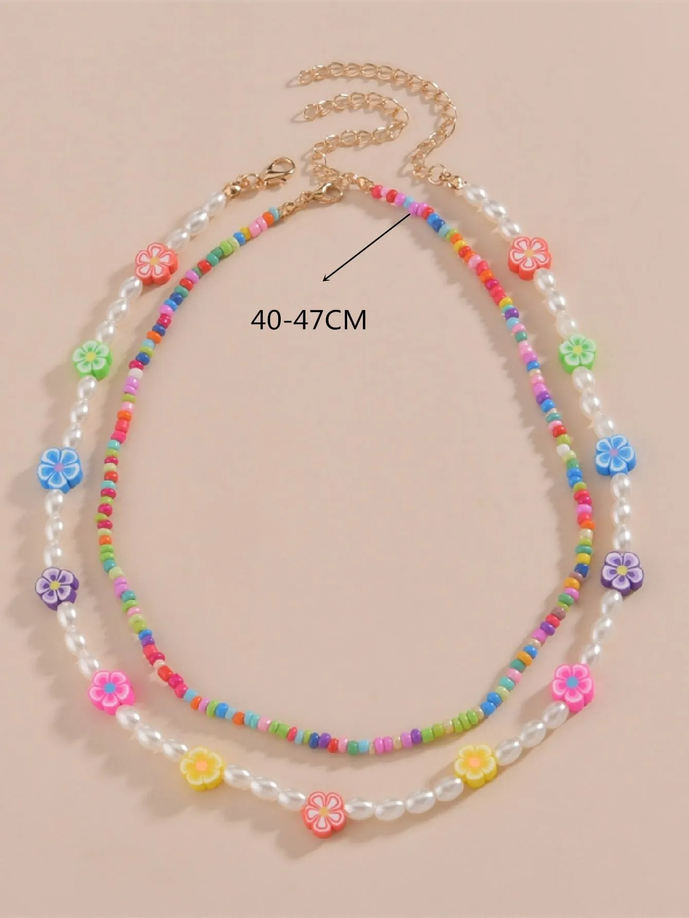 2pcs Layered Flower Decor Beaded Necklace for Women Girls Accessories Jewelry