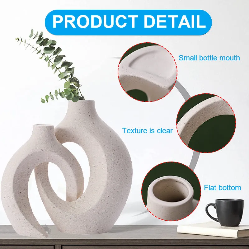 2Pcs Nordic Ceramic Vase Snuggle Set in White Matte