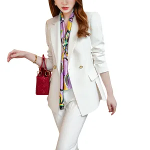 2PCS Women Suit Set Business Casual Slim Fit Blazer Sets Elegant Solid Color Double Breasted Suits Office Work Female