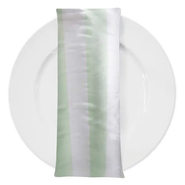 2" Satin Stripe Table Napkin in White and Mint