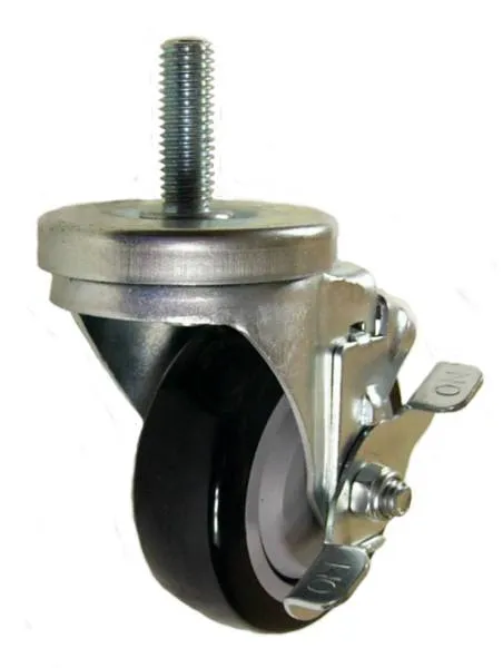 3-1/2" x 1-1/4" Polyurethane Wheel Swivel Caster with 1/2" Threaded Stem & Brake - 300 Lbs Capacity