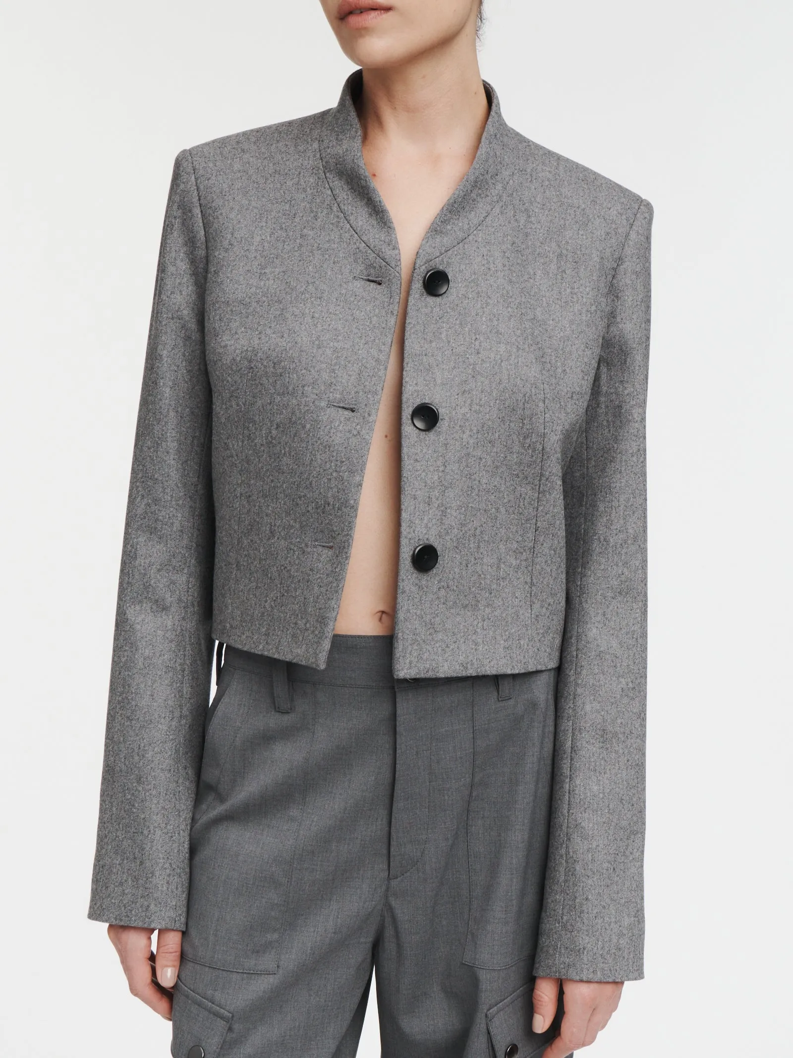 3 Button Cropped Blazer in Charcoal Melange