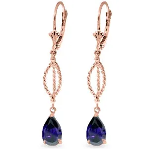 3 Carat 14K Solid Rose Gold Sapphire Dangling Earrings