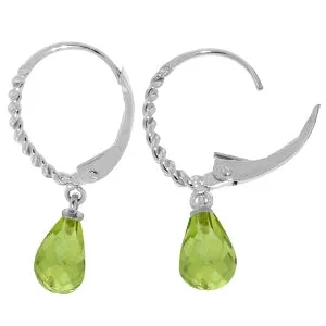 3 Carat 14K Solid White Gold Leverback Earrings Briolette Peridot