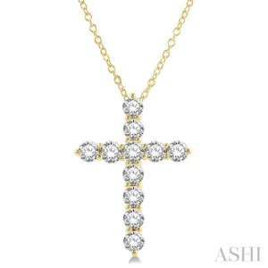 3 ctw Latin Cross Round Cut Diamond Pendant With Chain in 14K Yellow Gold