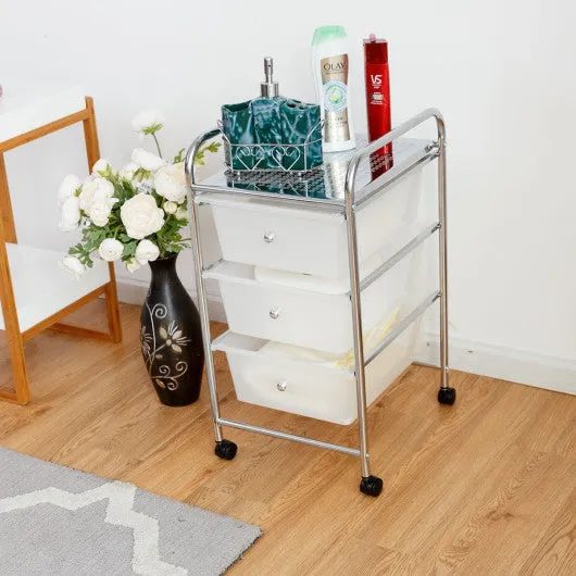 3 Drawers White Metal Rolling Storage Cart