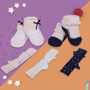 3 Headbands And 2 Pair Socks Gift Set Polka Dots Bows Pink