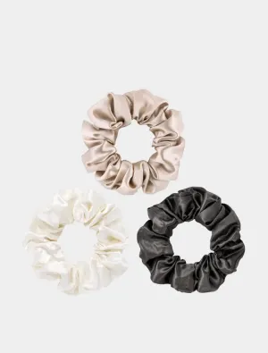 3 Large Silk Scrunchies - Neutrals