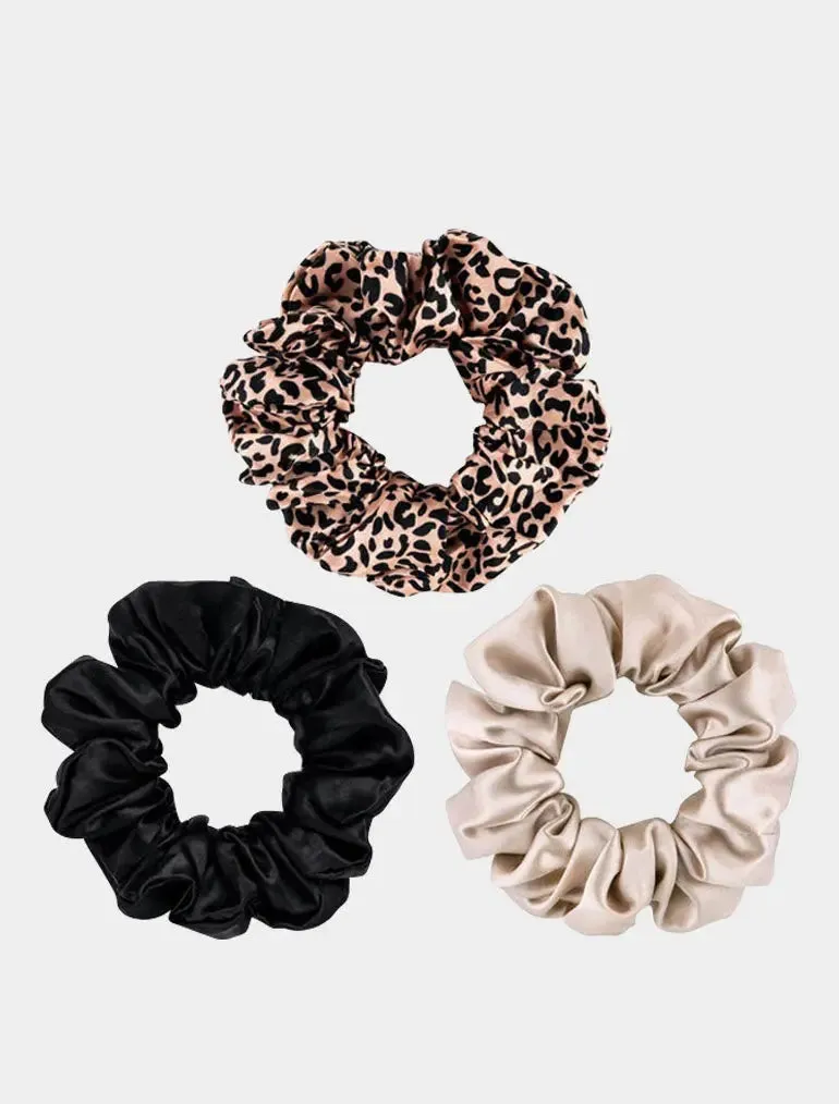 3 Large Silk Scrunchies - Rose Gold Leopard Mixed Set