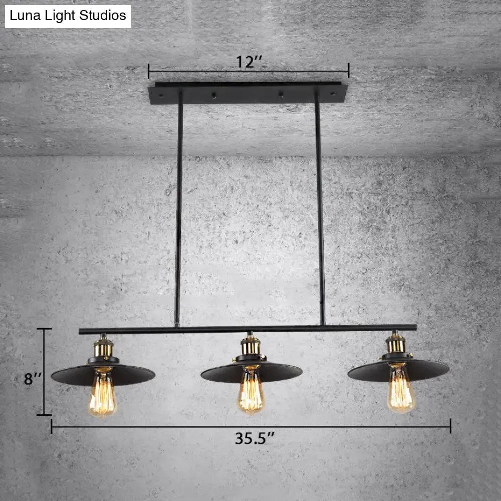 3-Light Island Pendant with Vintage Black Metal Shade - Industrial Indoor Lighting