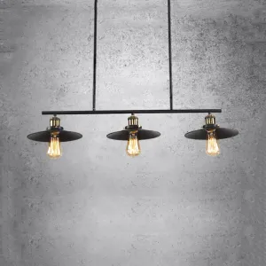 3-Light Island Pendant with Vintage Black Metal Shade - Industrial Indoor Lighting