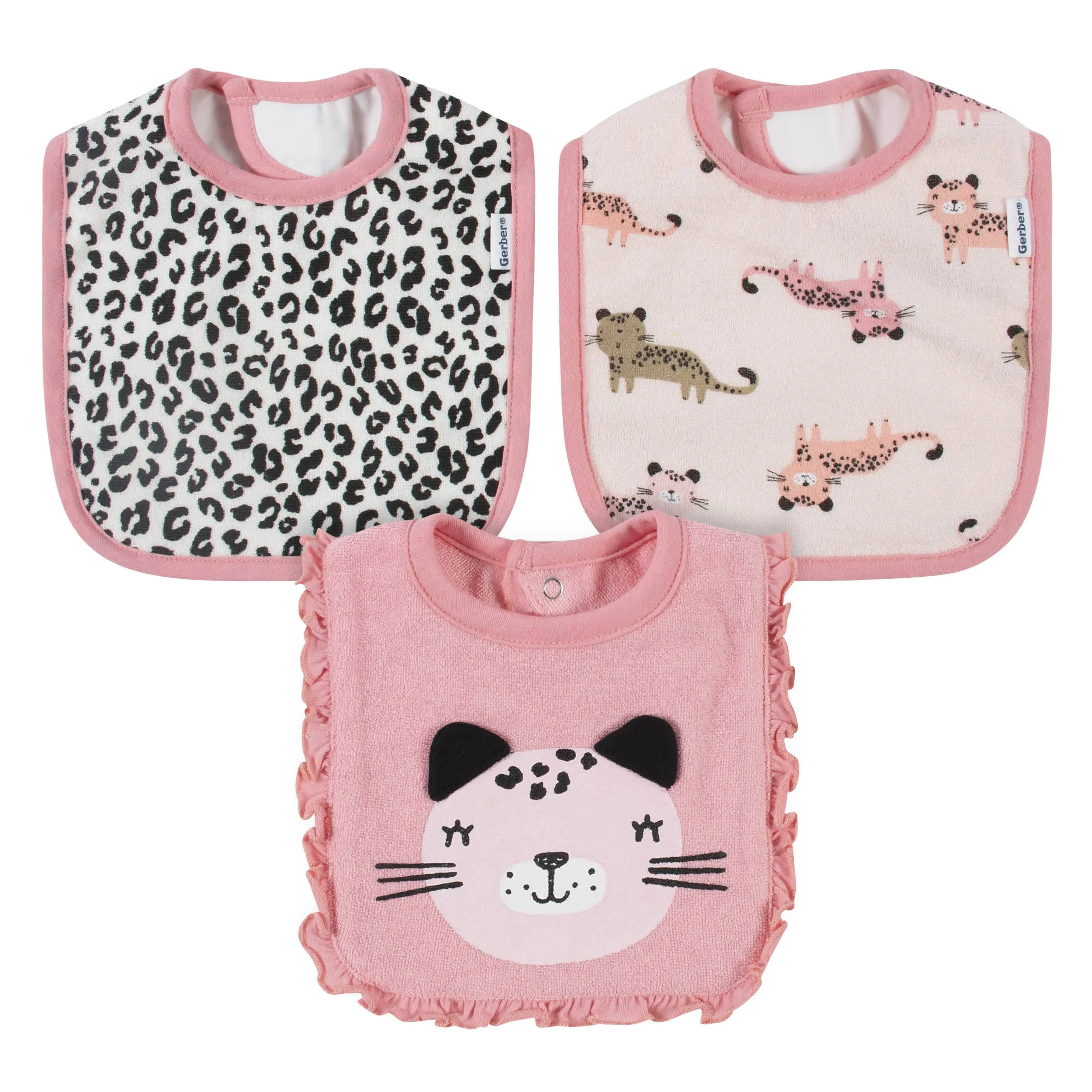 3-Pack Girls Leopard Bibs