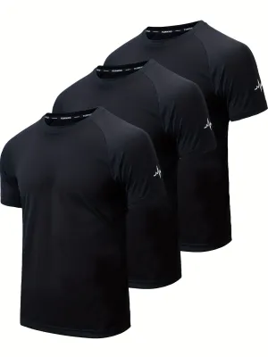 3-Pack Men's Athletic Short Sleeve Crew Neck Shirts - Moisture-Wicking Undershirts with Electrocardiography Print