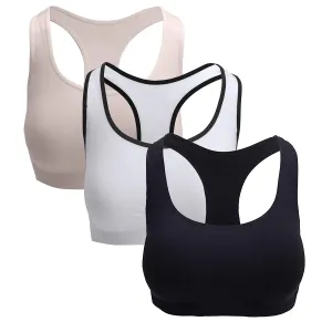 3 Pack Racerback Sports Bras Assorted Colors, Removable Padded Seamless Activewear Fitness Bra