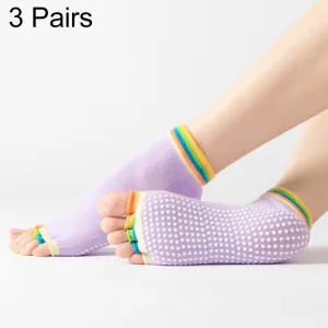 3 Pair Open-Toe Yoga Socks Indoor Sports Non-Slip Five-Finger Dance Socks, Size: One Size(Color Light Purple)