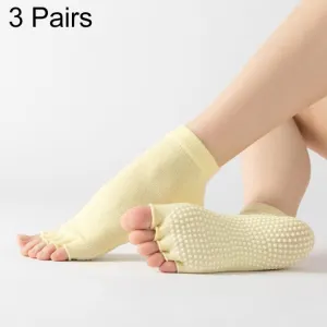 3 Pair Open-Toe Yoga Socks Indoor Sports Non-Slip Five-Finger Dance Socks, Size: One Size(Pure Color Light Yellow)