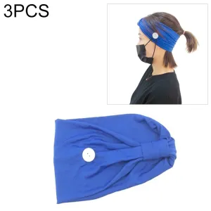 3 PCS Headband Sports Yoga Knitted Sweat-absorbent Hair Band with Mask Anti-leash Button(Blue)