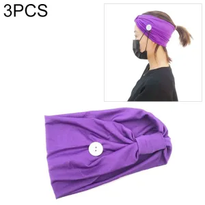 3 PCS Headband Sports Yoga Knitted Sweat-absorbent Hair Band with Mask Anti-leash Button(Purple)