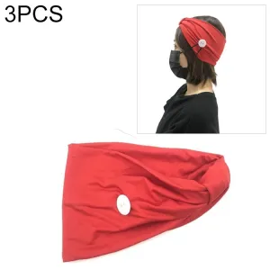 3 PCS Headband Sports Yoga Knitted Sweat-absorbent Hair Band with Mask Anti-leash Button(Red)