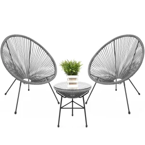 3-Piece All-Weather Patio Acapulco Bistro Set w/ Rope, Glass Top Table