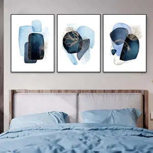 3 Piece Gorgeous Blue Abstract Framed Canvas Wall Art