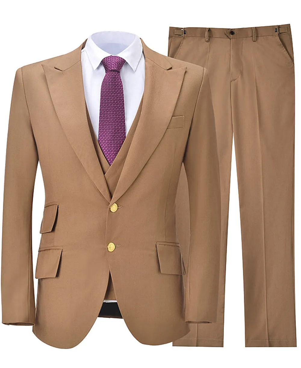 3 Pieces Flat Peak Lapel Mens Suit (Blazer vest Pants)