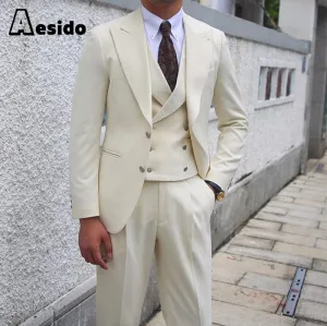 3 Pieces Peak Lapel Men Suit（Blazer Vest Pants）