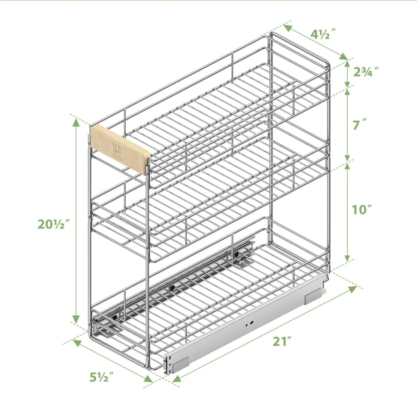 3-Tier Cabinet Drawer Pull Out Shelves With Wooden Handle