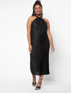 3 Way Halter Neck Pleated Dress in Black