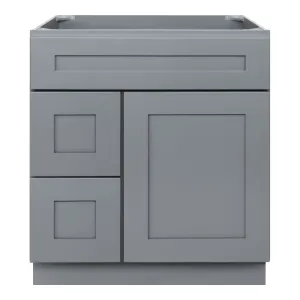 30 W x 21 D x 34.5 H Vanity Sink Base with Left Drawers Gray Shaker Cabinet