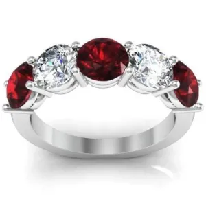 3.00cttw Shared Prong Garnet and Diamond Five Stone Ring