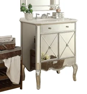 30" inch Adelisa Mirrored Bathroom Vanity with Italian Carrara Marble Countertop BC-506SL-RA