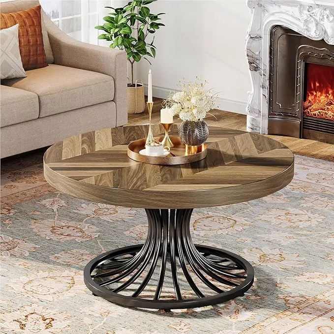 31.5" Coffee Table, Wooden Accent Center Table with Stylish Pedestal